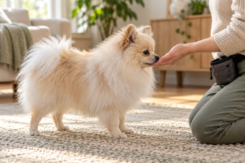 Bruno voluntarily touches his owner's palm with his nose during training