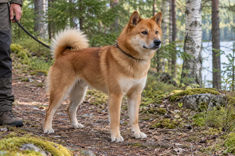 Adult red Hokkaido Ken on a calm woodland walk