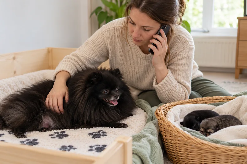 Emziren köpeğini izlerken veterineri arayan bir sahip