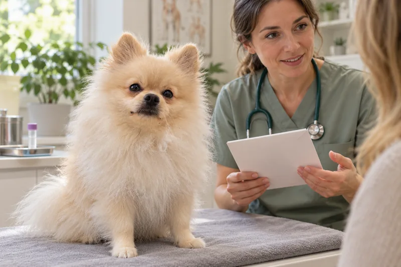 Çiftleşme öncesi taramaların görüşüldüğü muayenede veterinerin yanında Bruno